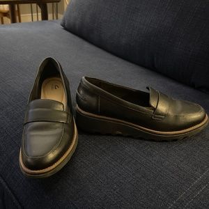 Black leather loafers